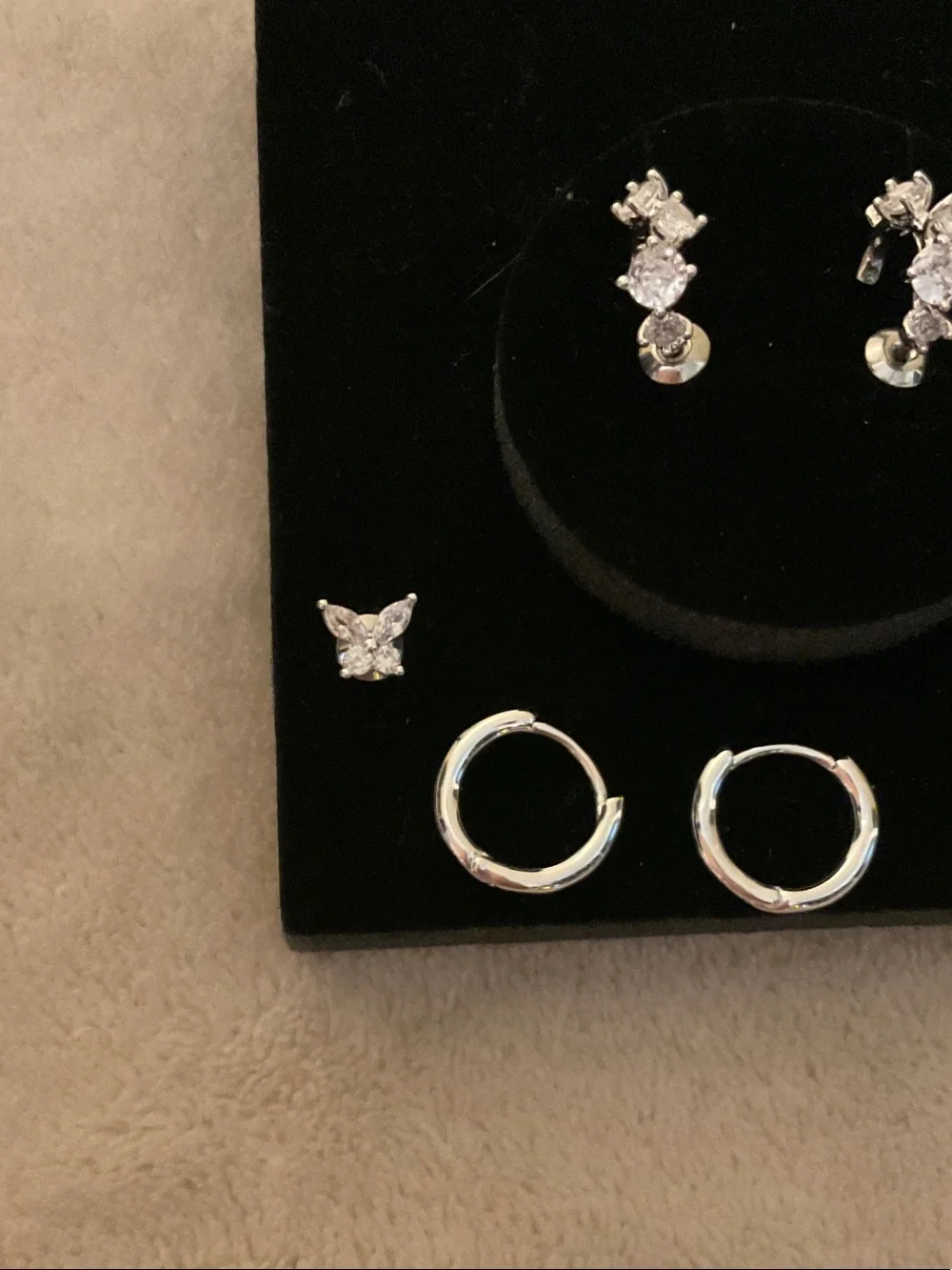 Silver Cubic Zirconia 3-Pair Earring Set - Classic Silver Sparkle